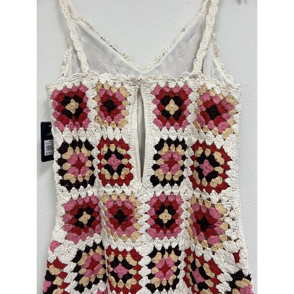 $199 Lucky Brand Granny Square Crochet Dress Knit Colorful/Cream Medium - Picture 13 of 16